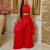 avec ceinture, costume deux pièces, sans manches, dos nu, robe longue asymétrique irrégulière, pantalon large